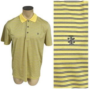 Izod Polo Shirt Mens Large Yellow Stripe Golf Preppy Work Office Casual Athletic